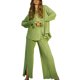 thumbnail image 2 of VISgogo Traje de pantalón de dos piezas para mujer, blusa de manga larga de color liso y pantalones de corte recto VISgogo  moda, 2 of 9