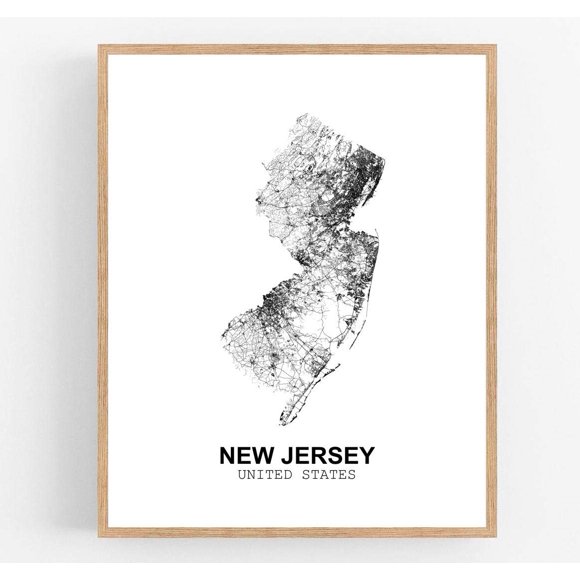 Eleville 18X24 Unframed New Jersey United States Country View Abstract Road Modern Map Art Print Canvas Poster Wall Office Home Decor Minimalist Line Art Hometown Housewarming wgn186