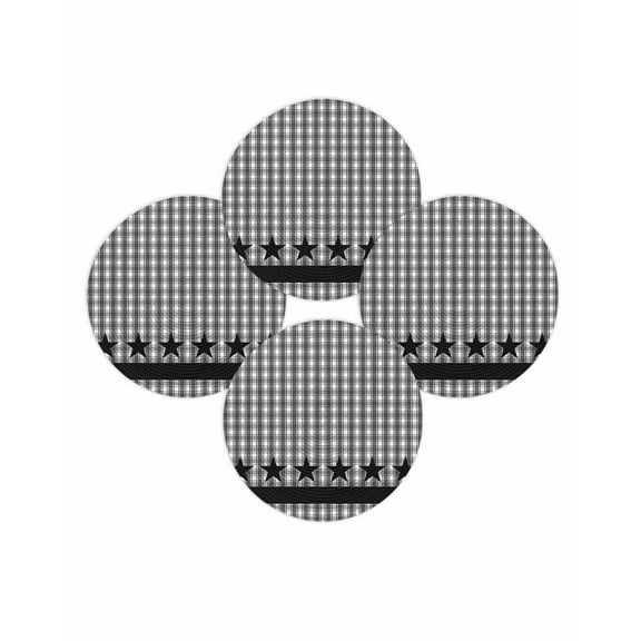 Round Placemats Set of 4 Black Stars Buffalo Plaid Place Mats Washable Woven Placemat White Checkered Circle Braided Table Mat for Kitchen Dining Table Party Home Decor 15 Inch