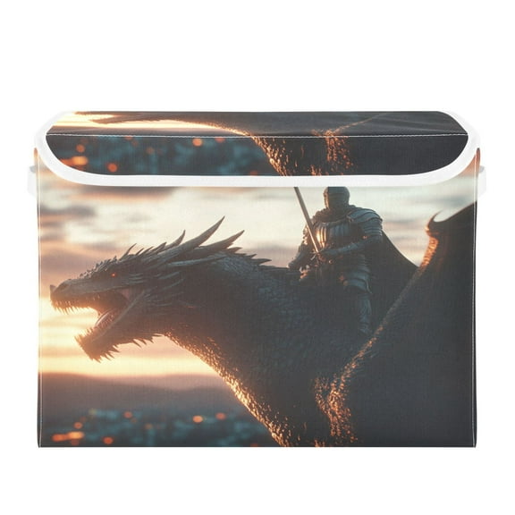Storage Box With Lid 16.5x12.6x11.8In Foldable Stacked Household Storage Box Knight and Dragon