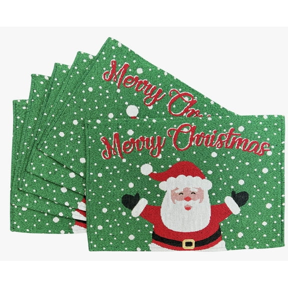 Serafina Home Decor Green And Red Merry Christmas And Santa Claus Placemat, Set Of 6