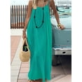 thumbnail image 5 of Women'S Open Back Spaghetti Strap Beach Maxi Dress Loose Flowy Vacation Sundress Emerald Green L, 5 of 7