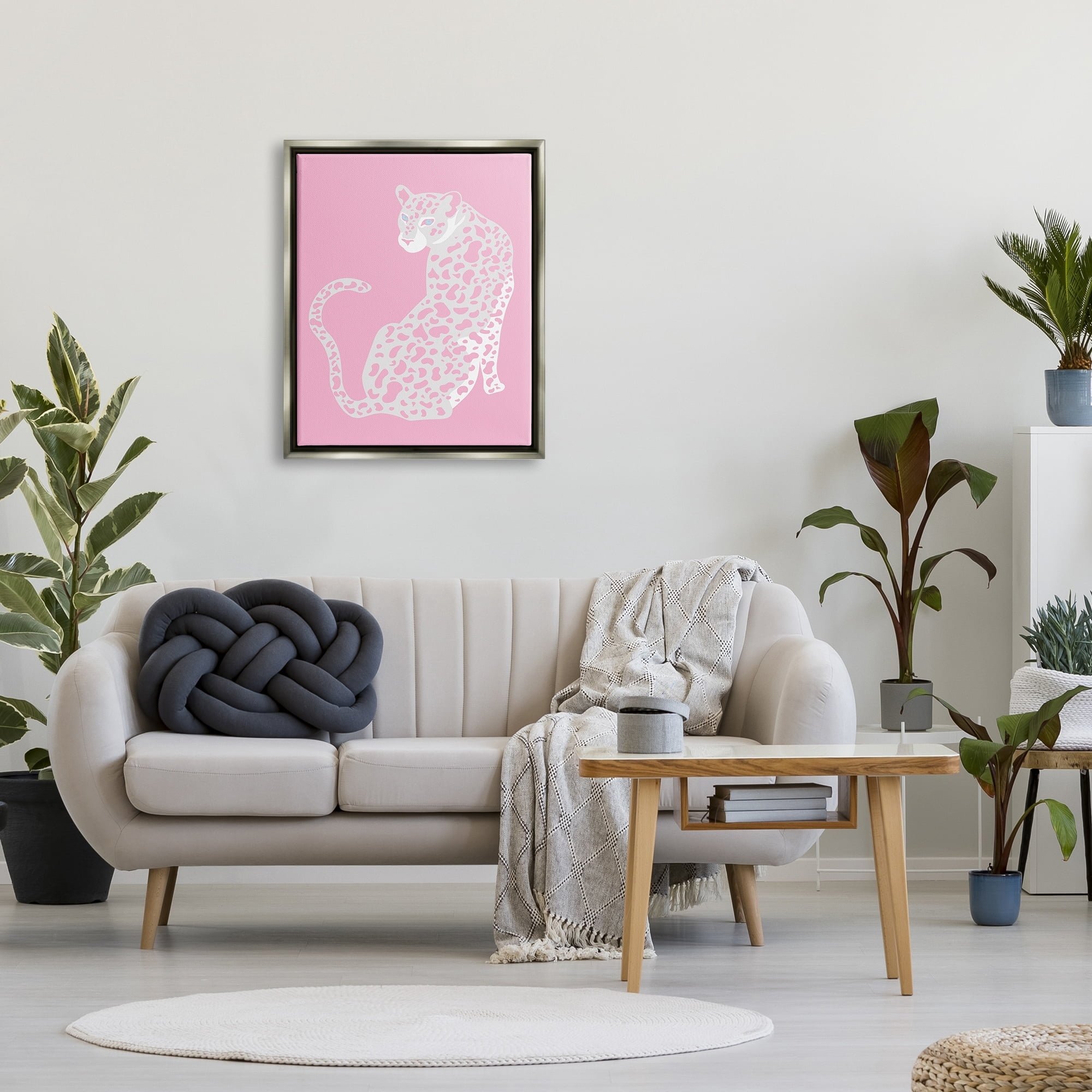 Stupell Industries Pink Modern Leopard Cheetah Portrait Piercing Gaze Graphic Art Luster Gray Floating Framed Canvas Print Wall Art, Design by Birch&Ink