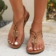 thumbnail image 4 of hoksml Women's Vintage Metal Accent Flip Flops, Elastic Ankle Strap Thong Sandals, Brown Khaki, 4 of 8