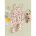 thumbnail image 4 of Suealasg Toddler Baby Girls Easter One Piece Jumpsuit 6M 12M 18M 2T 3T Kids Girl Sleeveless Flower Rabbit Carrot Print Overalls Infant Girl Spring Suspender Pants, 4 of 8