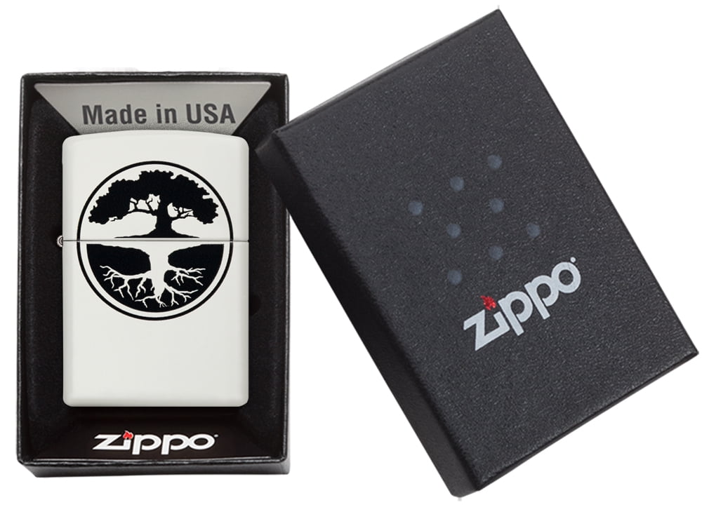 Zippo White Matte Tree of Life Windproof Pocket Lighter