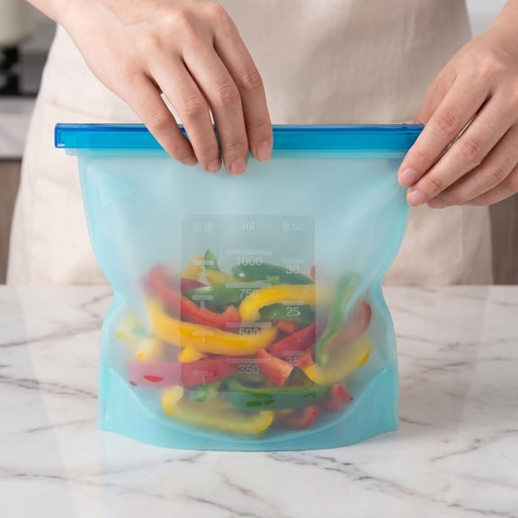1PC Reusable Silicone Food Storage Bags with Leakproof Slider Seal - 1000ml/34oz BPA-Free Airtight Bags for Fridge & Meal Prep,Blue