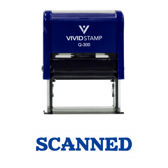 Vivid Stamp Simple SCANNED Office Self-Inking Office Rubber Stamp (Blue) - Large