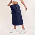 thumbnail image 6 of Womens Cargo Skirt High Waisted Drawstring Quick Dry Maxi Skirt Trendy Back Slit A Line Long Skirts Summer Skirts Navy S, 6 of 9