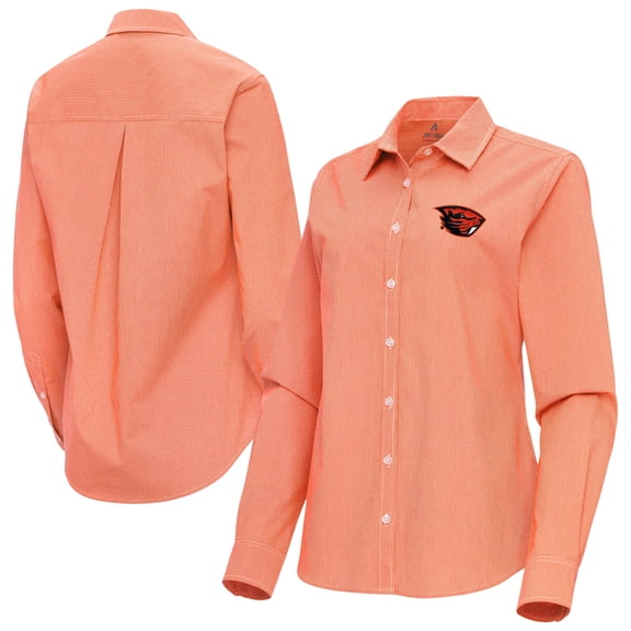 Women's Antigua Orange Oregon State Beavers Porter Woven Tri-Blend Long Sleeve Button-Up Shirt