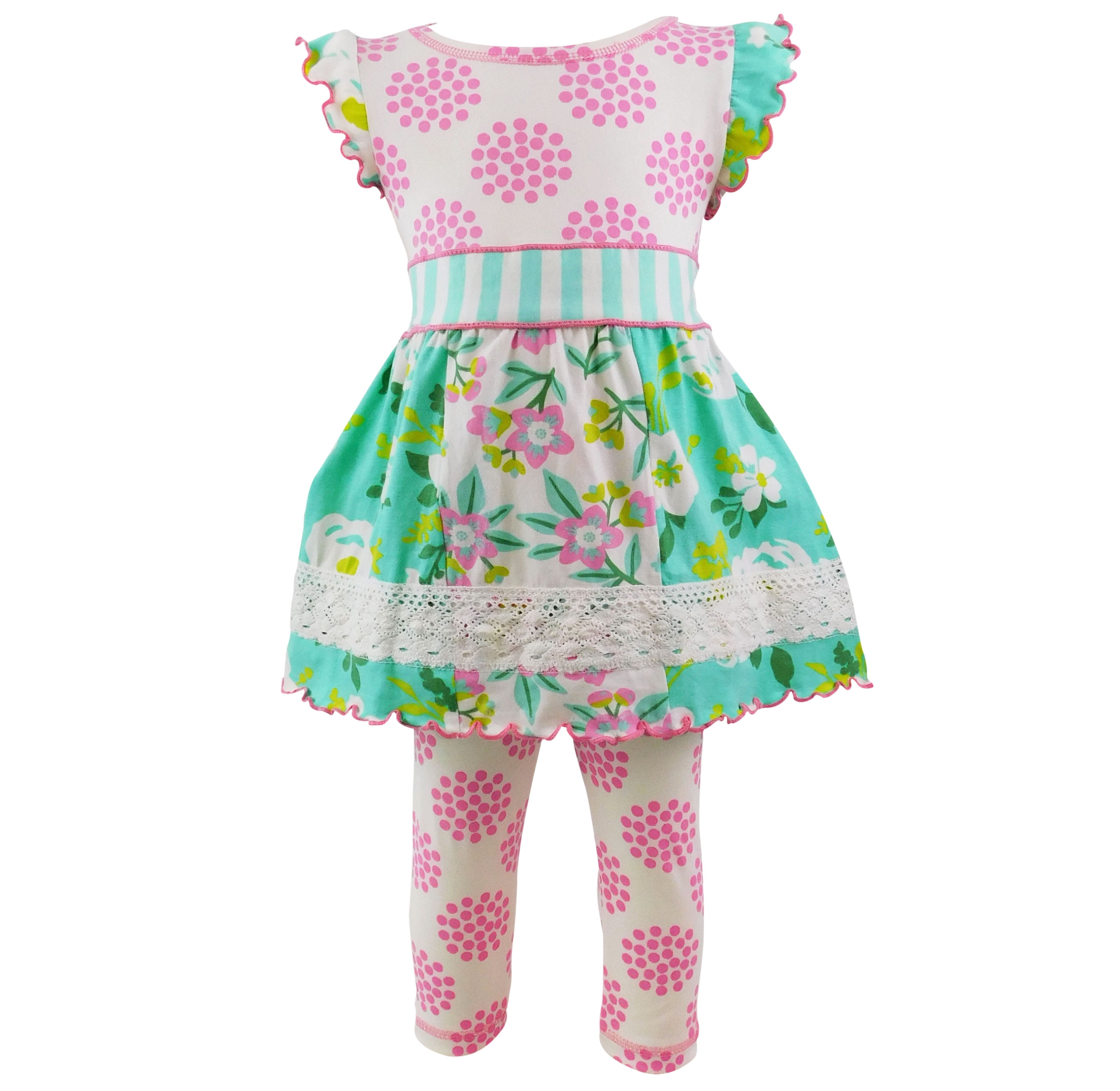 AnnLoren AnnLoren Little Girls' Spring Floral Easter Dress Capri Leggings Holiday Clothing