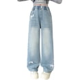 thumbnail image 7 of Pull on Wide Leg Jeans for Girls, Girls High Waisted Stretchy Baggy Trendy Tummy Control Straight Leg Jeans Denim Pants Blue 13-14 Years, 7 of 7