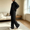 thumbnail image 4 of 2 Piece Outfits for Women Loose Mock Neck Sweatshirt with Wide Leg Pants 2026 Lounge Travel Matching Sets Black S, 4 of 4