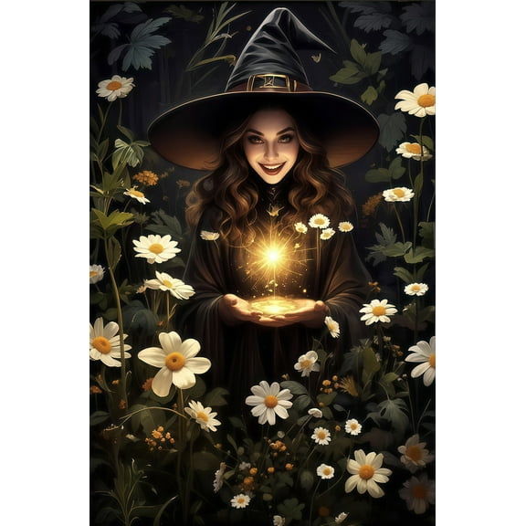 Diamond Art Painting Kits for Adults,Halloween Witch 5D Diamond Painting Dots Art Kits for Adults Beginner, DIY Full Round Gem Crystal Art Paint by Diamond, Home Wall Decor 12x 16 in