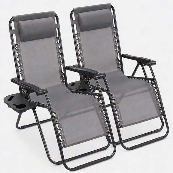Alvantor 2-Pack Zero Gravity Lounge Chairs, Portable Recliner Beach Camping Patio Outdoor Folding Lounge Chair with Pillow & Cup Holder