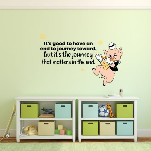 Journey Pig Pigs Cute Animal Quote Cartoon Quotes Decors Wall Sticker Art Design Decal for Girls Boys Kids Room Bedroom Nursery Kindergarten Home Decor Stickers Wall Art Vinyl Decoration (15x30 inch)