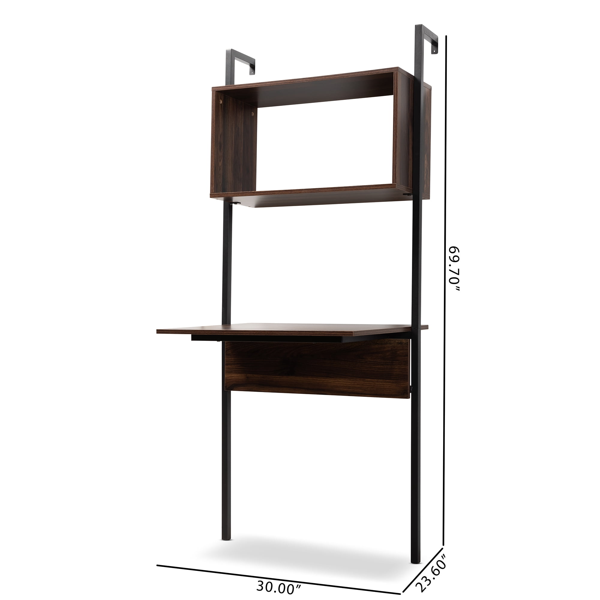 Baxton Studio 30"W x 23.6"D x 69.7"H 1-Shelf Wall Shelves, Black and Walnut Brown