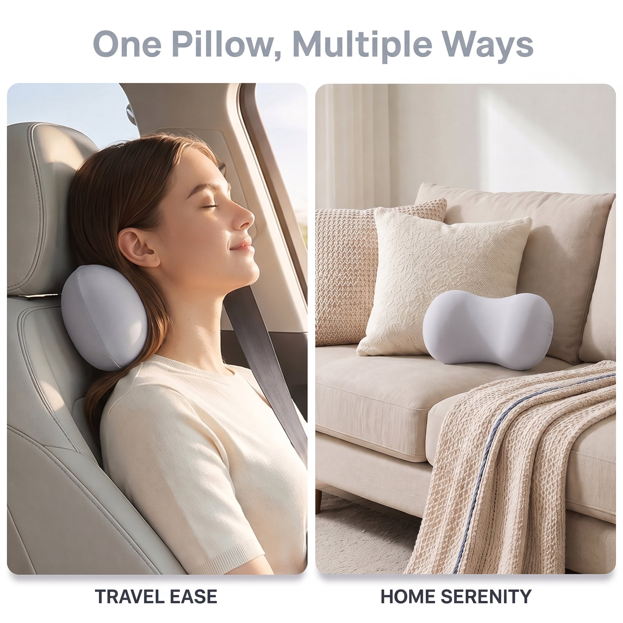 Neck Pillow Travel Pillow Cotton Cervical Support for Airplane Light Gray 9.4" x 5.1"