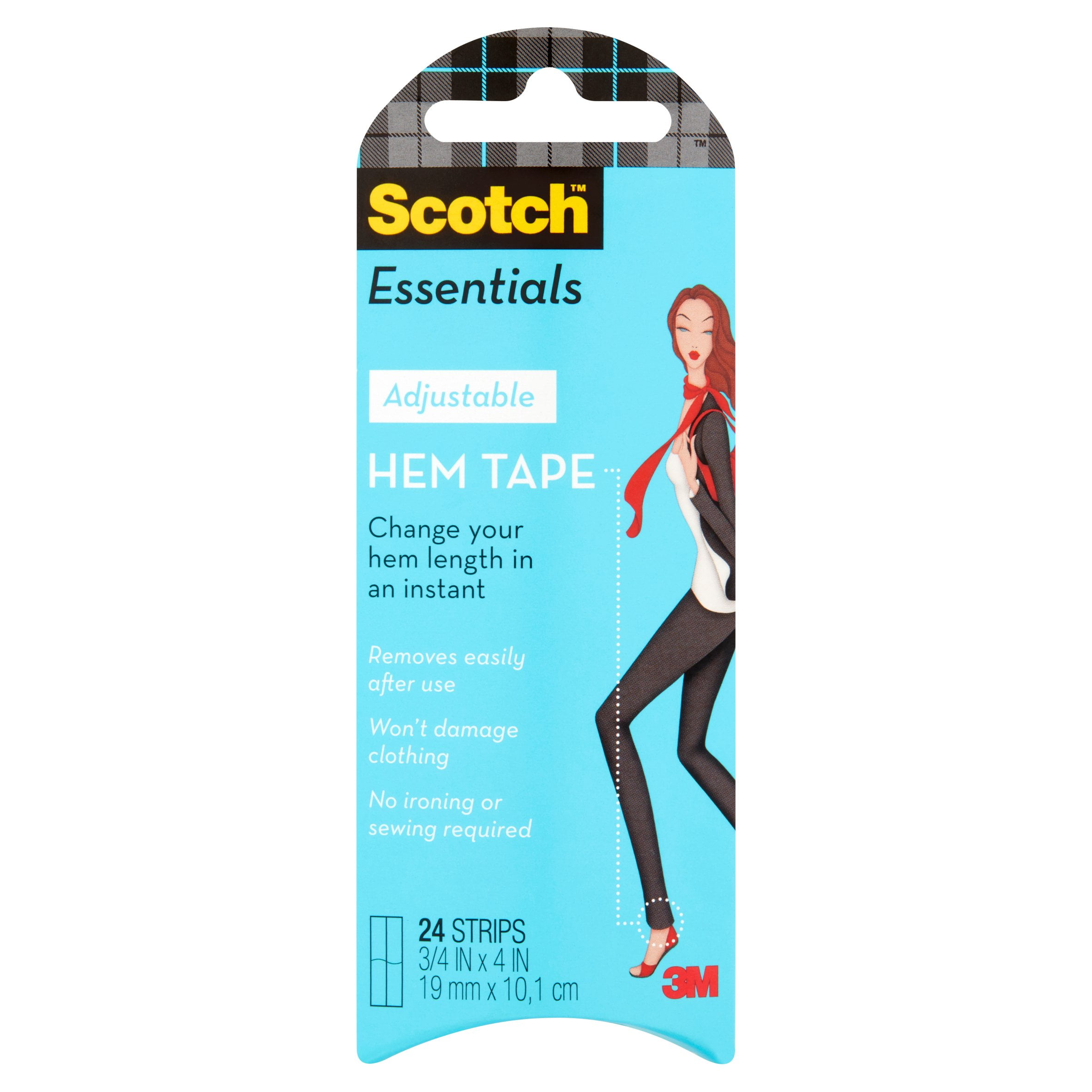 Scotch Essentials Adjustable Hem Tape Strips, White, 24 strips/pack