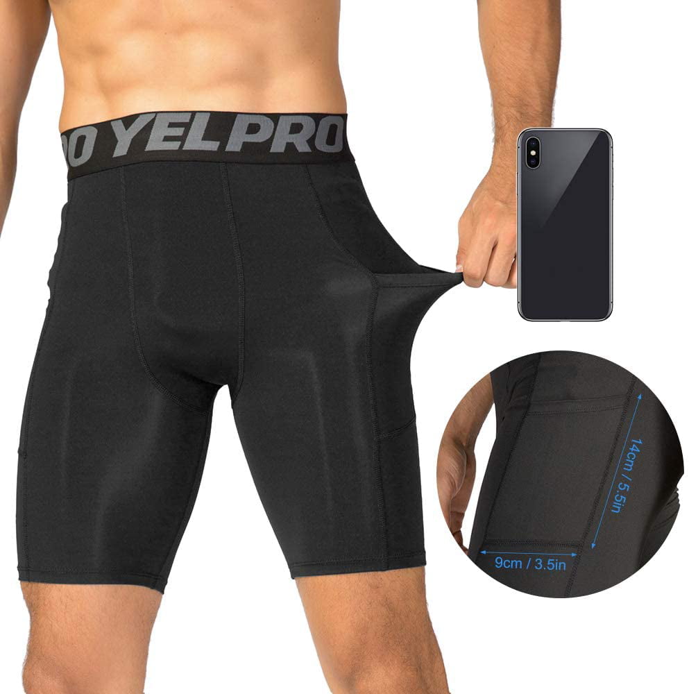 Men's Compression Shorts with Pockets Sports Running Gym Tights Workout Training 