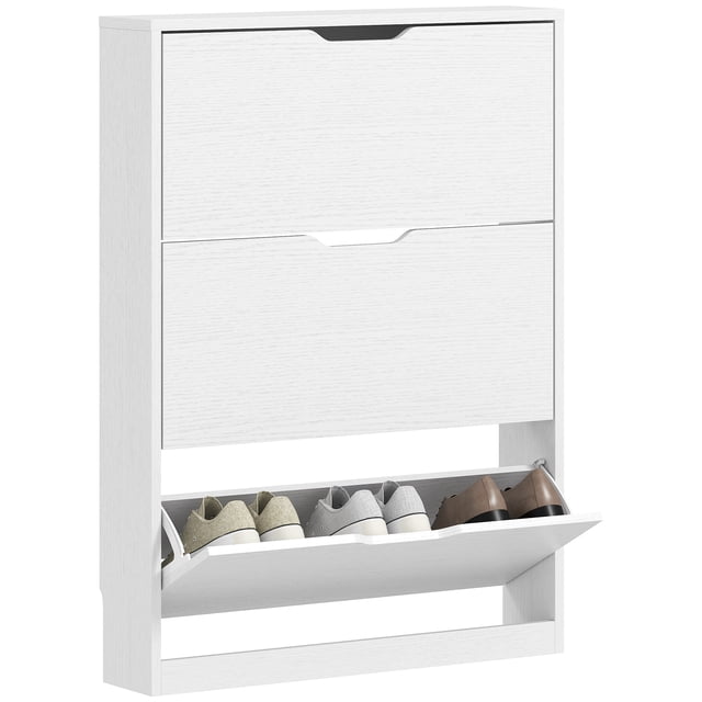 HOMCOM Shoe Cabinet with 3 Flip Drawers, Slim Shoe Storage Cabinet, White