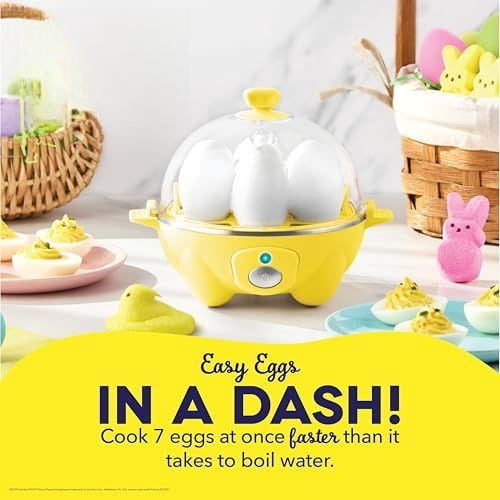 PEEPS &  Rapid Egg Cooker - Boiler, Poacher & Steamer - Includes Measuring & Recipe Guide - Dishwasher Safe - BPA Free - Holds 7 Eggs, Yellow