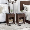 thumbnail image 4 of LEDREM Farmhouse Nightstand with Charging Hub - Bedside Table with Drawer & Open Shelf, USB/AC Outlets, Premium MDF, Maroon Brown, 4 of 7