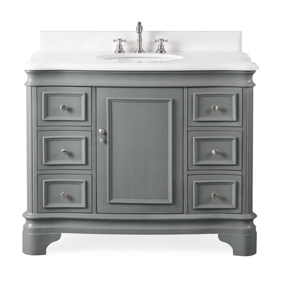 Benton Collection 42" Gray Chic Bathroom Vanity with White Quartz Top
