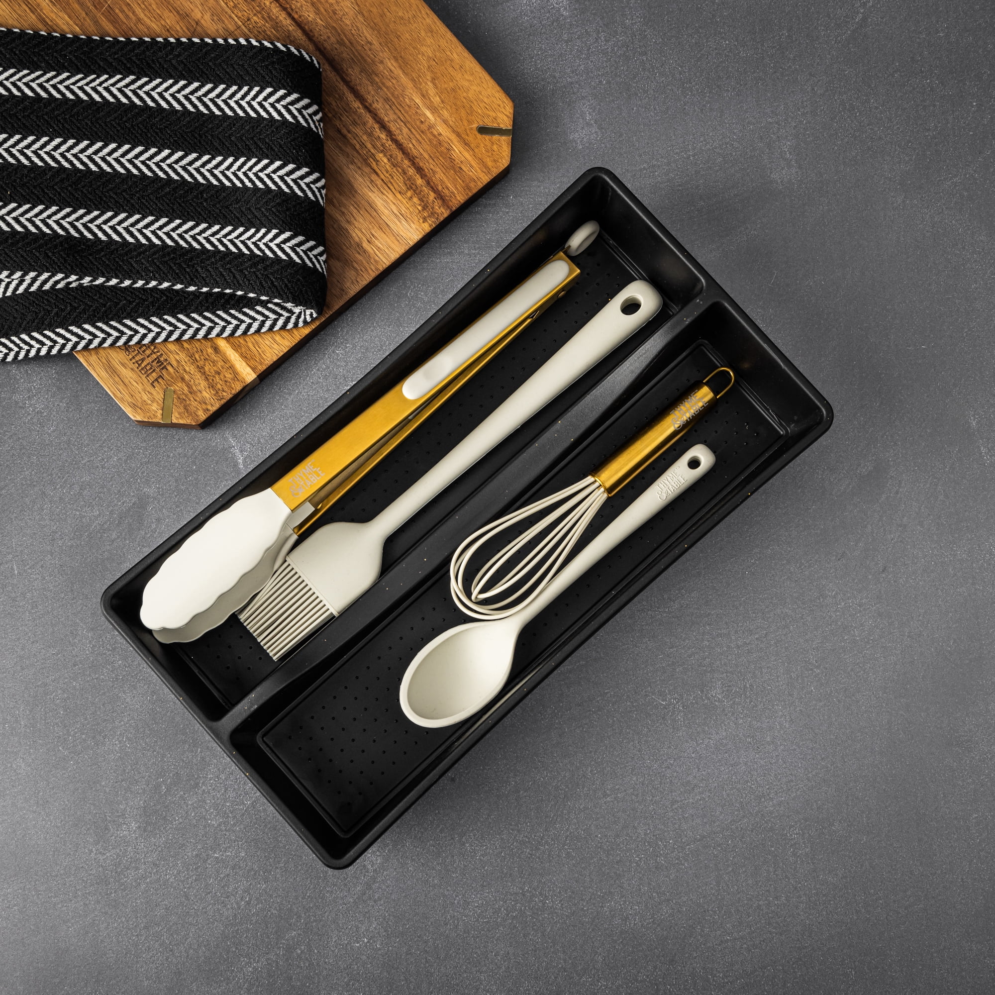 (2 pack) Thyme & Table Black Gold Speckle Utensil Drawer Organizer, 2 Compartments
