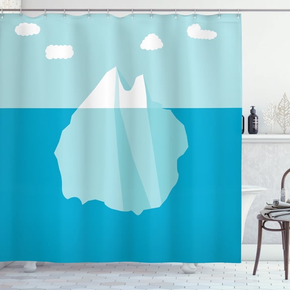 Ice Berg Shower Curtain, Computer Graphics of Icy Rock with a Tip above and the Rest under Sea, Fabric Bathroom Set with Hooks, 69W X 70L Inches, Sea Blue Seafoam White, by Ambesonne