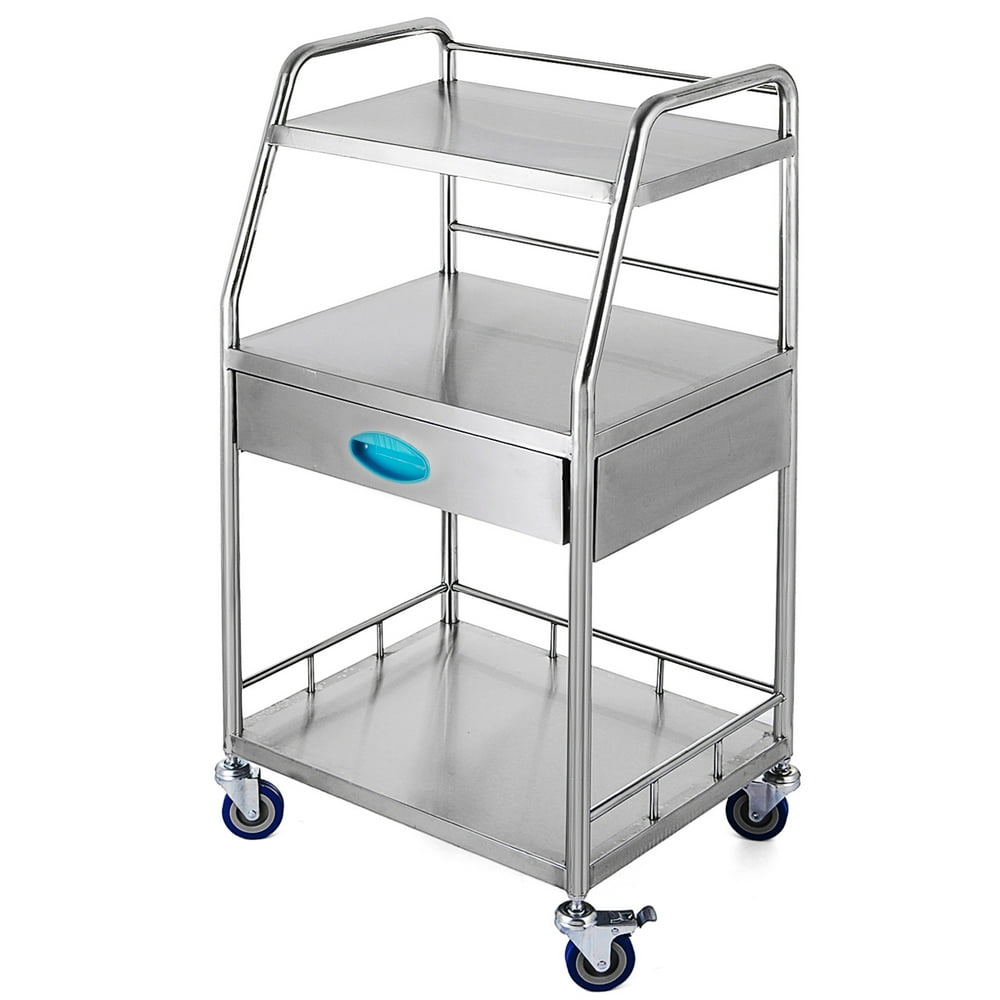 VEVOR Shelf Stainless Steel Catering Medical Dental Lab Rolling Cart ...