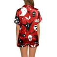 thumbnail image 3 of Ulitacool Womens Pajamas Halloween Short Sleeve Pjs And Shorts Set Button Down Pumpkin Ghost Print Sleepwear Halloween Lightweight Jammies Nightwear Red 2Xl, 3 of 6
