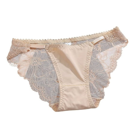 DXOUPM Underwear for Women Custom Letter Logo Low Waist Striped Tangas No Show Bikini Custom Thongs Women Underwear Panties Cotton Thong Womens No Show Underwear G String Thongs for Women Beige L