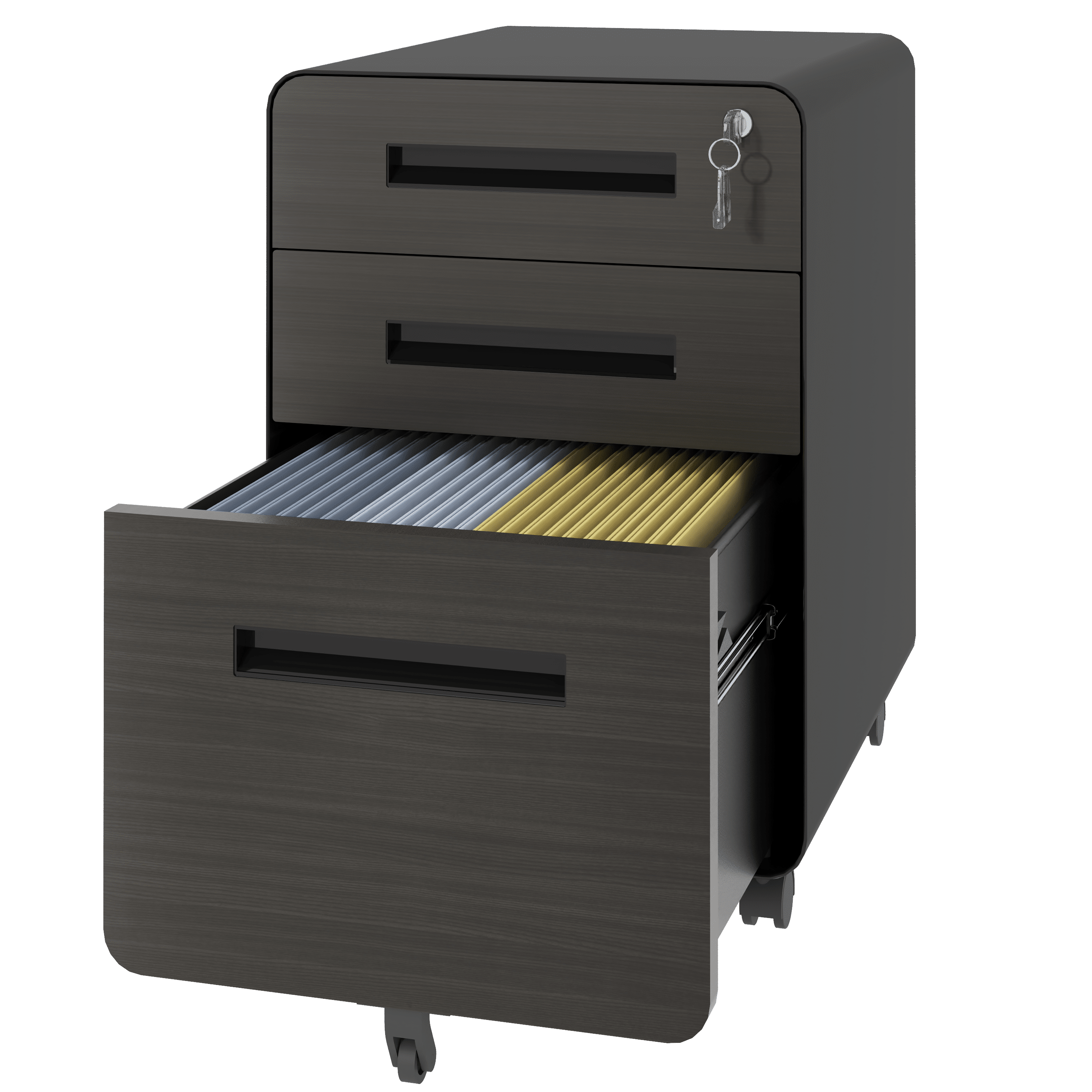 3-Drawer Mobile File Cabinet with Lock, All-Steel Metal Storage Cabinet on Casters, for Home & Office,Black, Fully Assembled, Holds A4/Letter Files