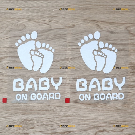 2X White 6 Inches Baby on Board in Car Decal Sticker Car Vinyl Foot Prints Family Die Cut no bkgrd