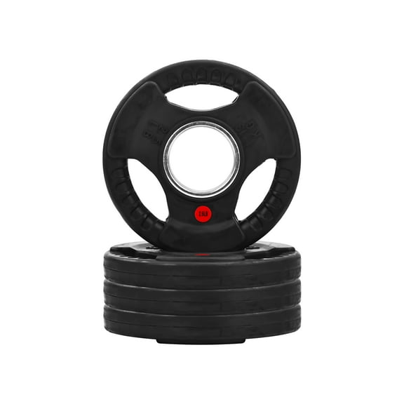 Signature Fitness 3-Grip Olympic Rubber Weight Plates, 2.5LB–45LB, Black with Red Label, Pair or 4-Pack