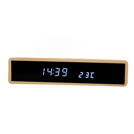 Rupoun Wooden Digital Alarm Clock with 10W Wireless Charging Station, Eco-Friendly Bamboo LED Clock for Bedroom Bedside Table Desk, Double Display Time Temperature Date with 3 Levels Brightness
