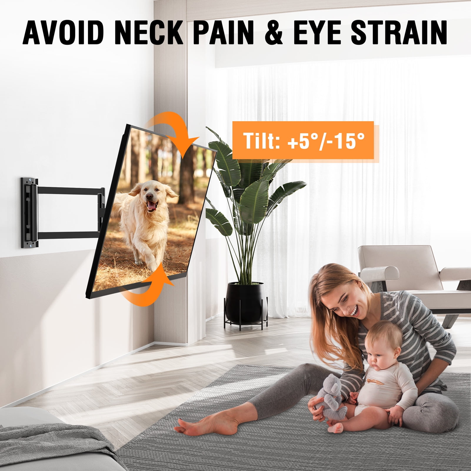HOMOUNT Full Motion Long Arm TV Wall Mount for 26"-65"TVs, Corner TV Mount Bracket with 37.4" Extension Arm, Articulating Swivel Tilt Single Stud, Max 400x400mm, Holds up to 77 lbs