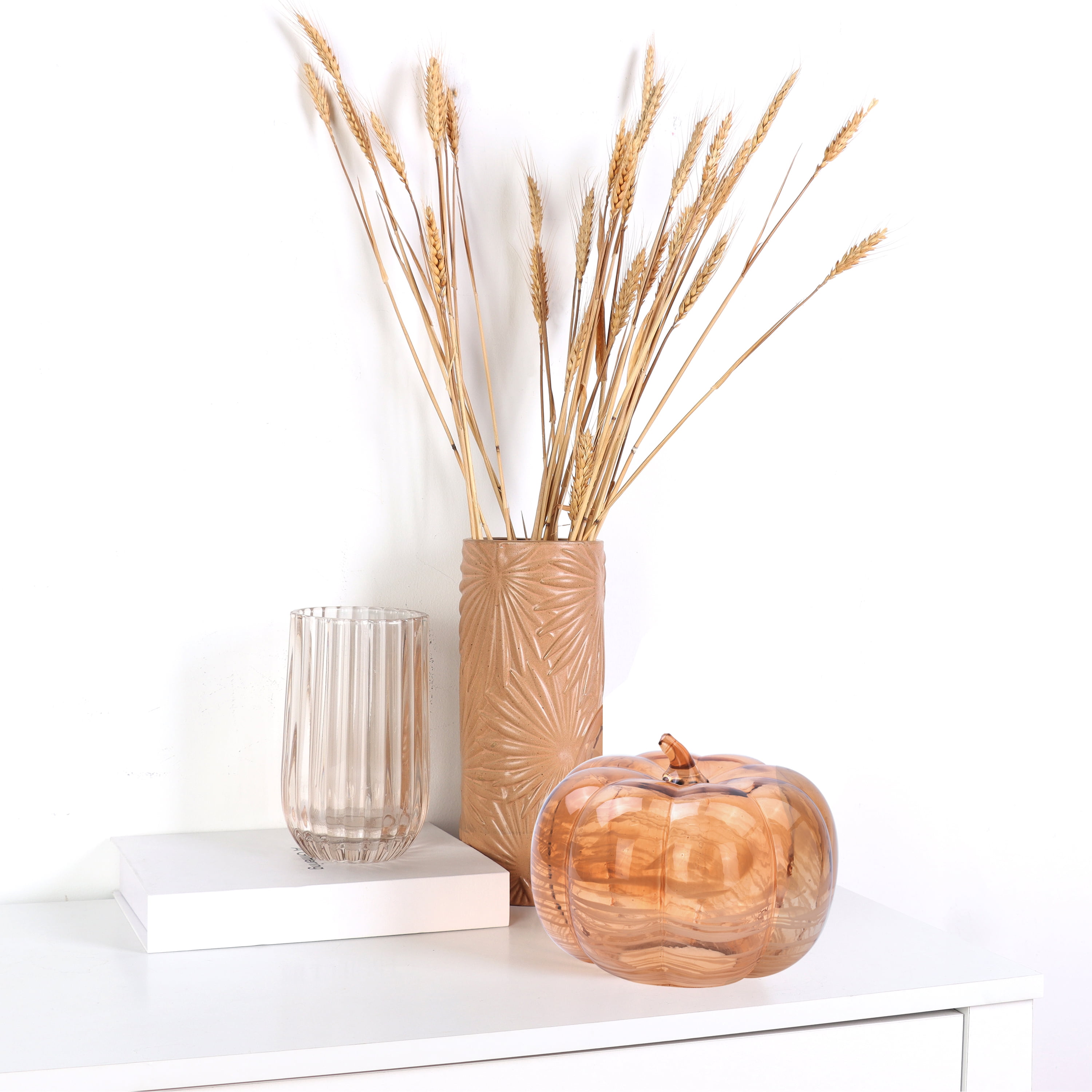 Better Homes & Gardens Fall Decorative Wide Marble Glass Pumpkin Cloche Candle Holder, Orange