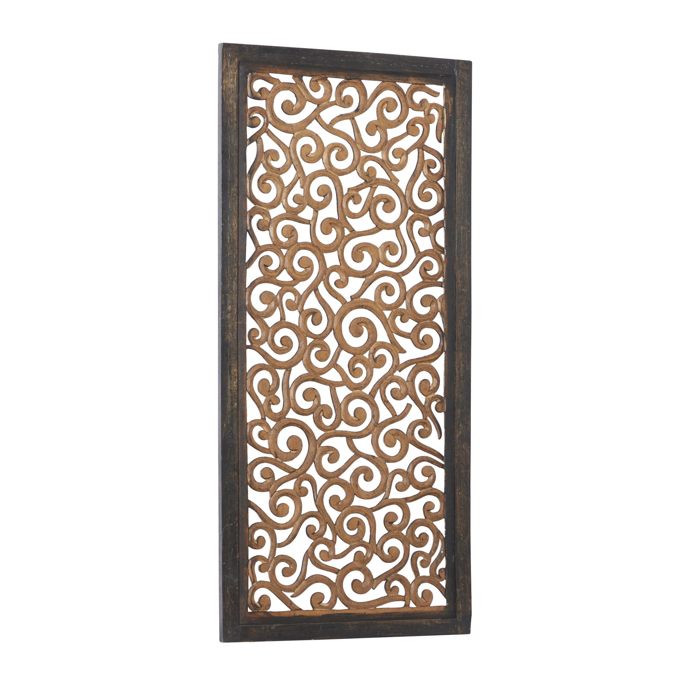 DecMode Traditional Wood Carved Vine Scroll Design with Brown Finish, 24"W x 51"H