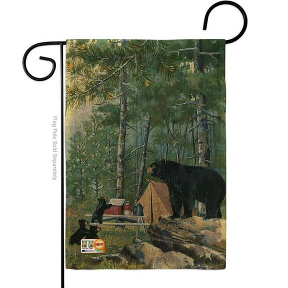 Breeze Decor BD-WL-G-110044-IP-DB-D-US12-SB 13 x 18.5 in. Bears Campsite Burlap Nature Wildlife Impressions Decorative Vertical Double Sided Garden Flag
