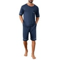 thumbnail image 2 of INSPIRE CHIC Men's Summer Short Sleeves Crew Neck with Pockets Nightwear Pajama Set XL Dark Blue, 2 of 5