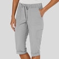 thumbnail image 3 of Capri Pants for Women Spring Summer Elastic High Waist Row Up Hem Cropped Hiking Pants with Pockets Womens Capris, 3 of 7