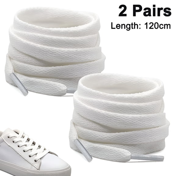 VANIDO Flat Shoelaces,White,120 Cm 2 Pack White Shoelaces