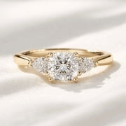Jewelerix Round Brilliant Moissanite Engagement Ring, 10K Yellow Vermeil Gold Band with Side Accent Diamonds, Proposal Ring for Her