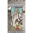 thumbnail image 3 of Ambesonne Floral Quilted Bedspread Set 2 Pcs, Boho Horse Poppy Portrait, Twin Size, Apple Green and Turquoise, 3 of 3