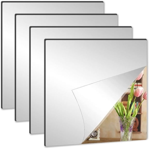 Wall Mirror Tiles,Full Length Tiles,Flexible Full Body Mirror for Bedroom,Living Room,Acrylic Wall-Mounted Mirrors,Frameless Tiles (12''x12''x4PCS)