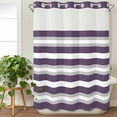 thumbnail image 3 of Purple Grey Stripe No Hook Shower Curtain Waterproof, Bathroom Curtains with Snap in Liners and See Through Top Window, Minimalist Farmhouse Striped Hotel Style Bathtub Curtains Shower 72"Wx84"L, 3 of 8