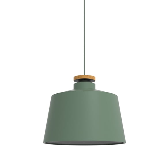Lampara De Techo Colgante Macaron Retro Con Madera 28 Cm de Diámetro ilios innova  Verde