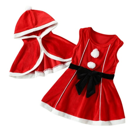 

WUDATI Clearance Christmas Baby Clothing Santa Jumpsuit Toddler Boys Girls Toddler Girls Sleeveless Christmas Bowknot Princess Dress Hooded Robe Cloak Set